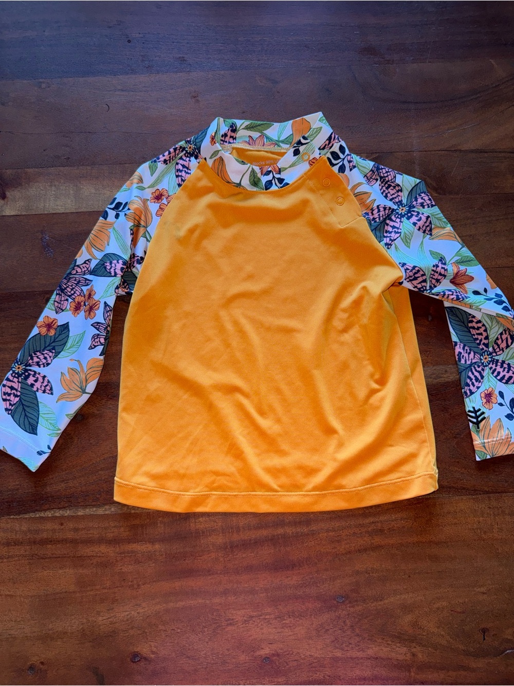 Coolibar Orange Floral Raglan Long-Sleeve Swim Rashguard‎